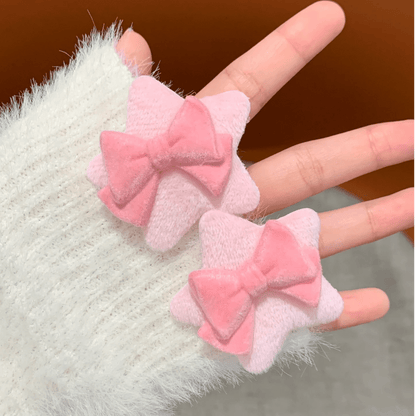 Cute Plush Star Bowknot Hair Clip Set