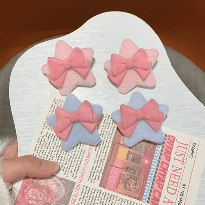 Cute Plush Star Bowknot Hair Clip Set