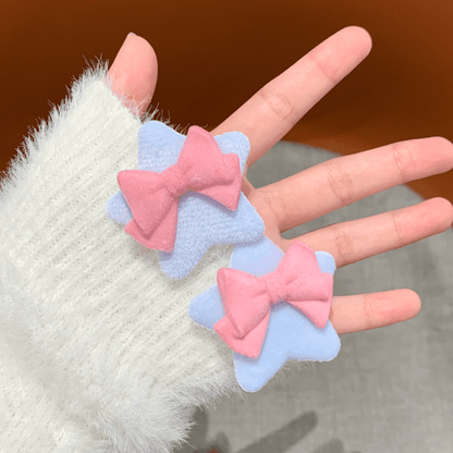 Cute Plush Star Bowknot Hair Clip Set