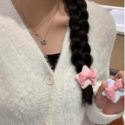 Cute Plush Star Bowknot Hair Clip Set