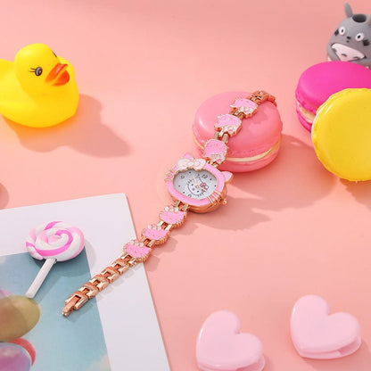 Montre mignonne avec un chaton rose