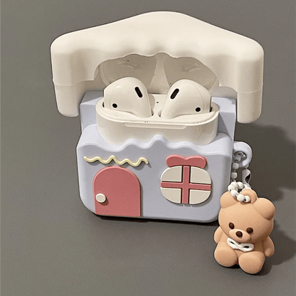 Étui pour AirPods en forme de maison d'ours mignon