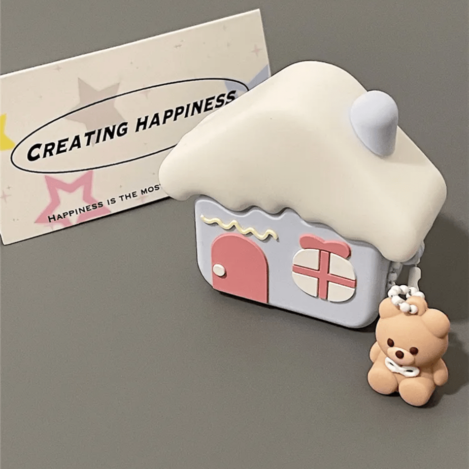 Étui pour AirPods en forme de maison d'ours mignon