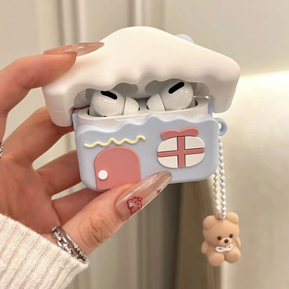 Étui pour AirPods en forme de maison d'ours mignon