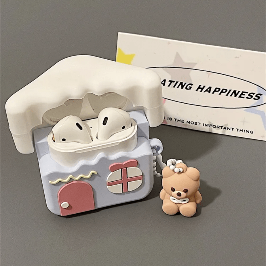 Étui pour AirPods en forme de maison d'ours mignon