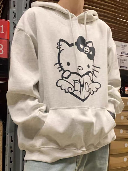 White Couple Kitty Hoodie