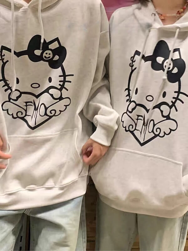 White Couple Kitty Hoodie