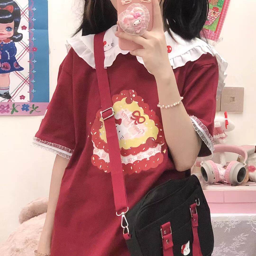 T-shirt Kawaii avec un gâteau pour chat