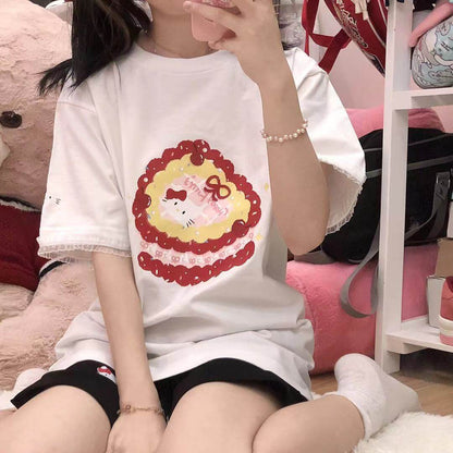 T-shirt Kawaii avec un gâteau pour chat