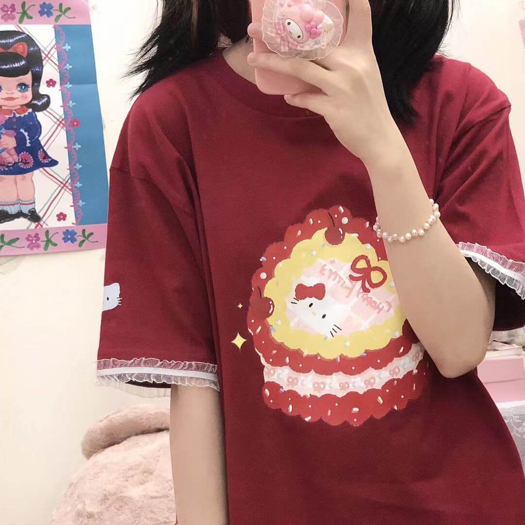 T-shirt Kawaii avec un gâteau pour chat