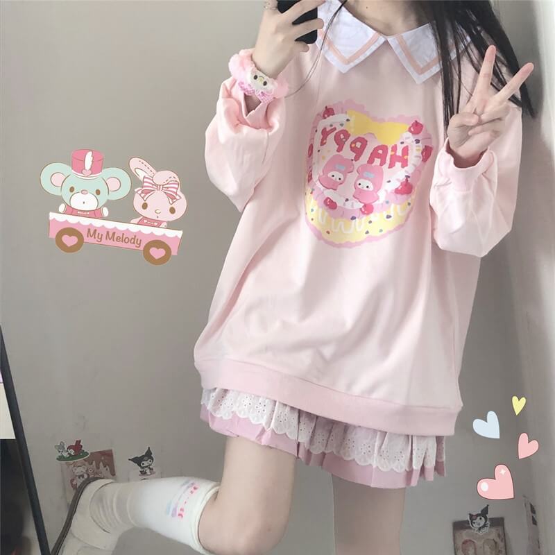 Sweat-shirt à motif de gâteau kawaii