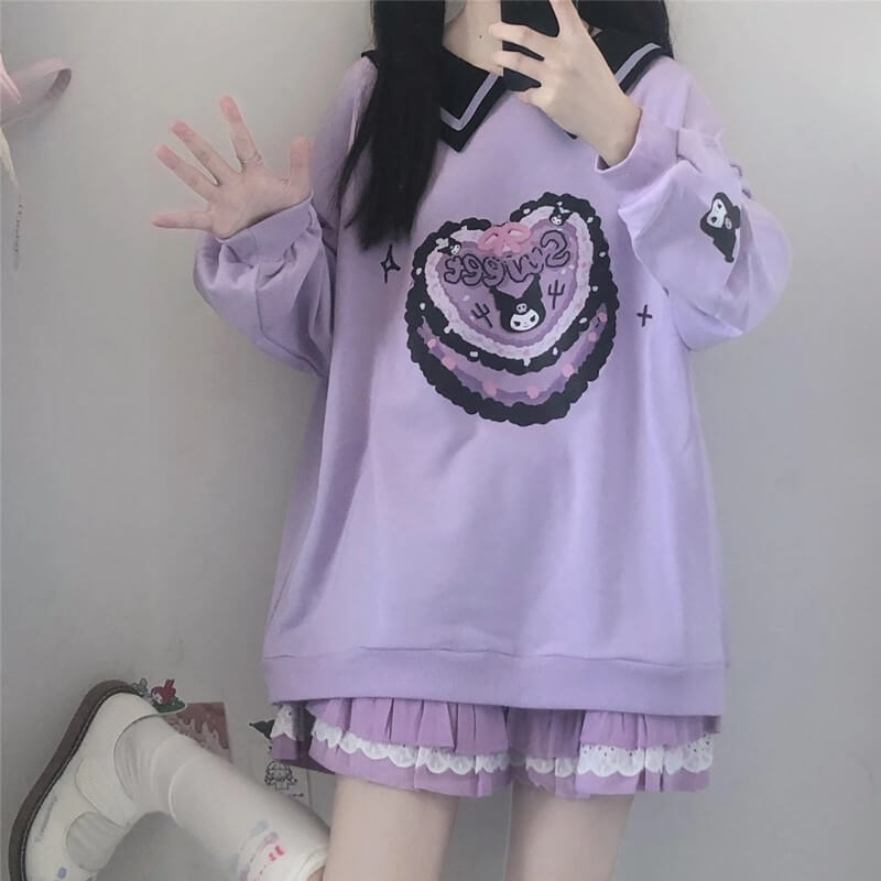 Sweat-shirt à motif de gâteau kawaii