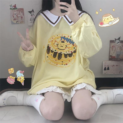 Sweat-shirt à motif de gâteau kawaii