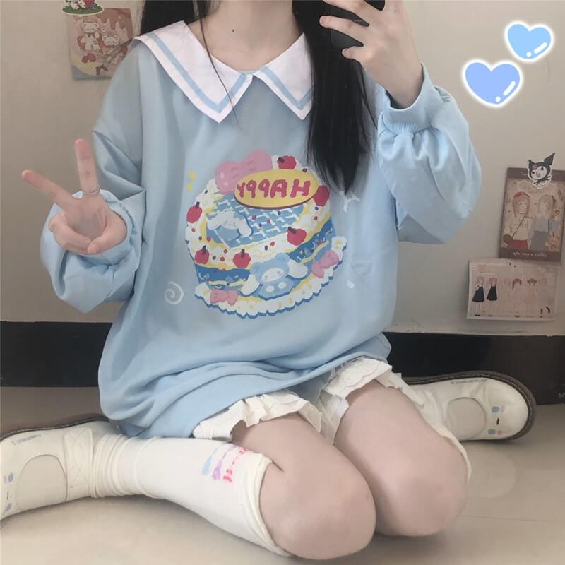 Sweat-shirt à motif de gâteau kawaii