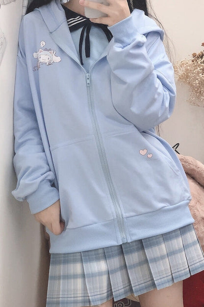 Sweat à capuche fin bleu doux Cinna