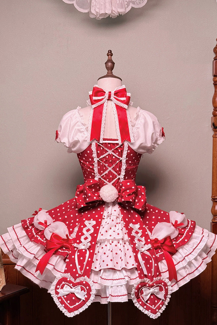 Wine Halterneck Polka-Dot Bow Lace-Up Sweet Lolita Frock
