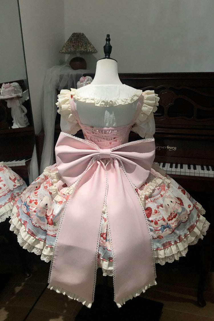 Rosy Bunny Celebration Sleeveless Layered Frilled Bow Lolita Jumper
