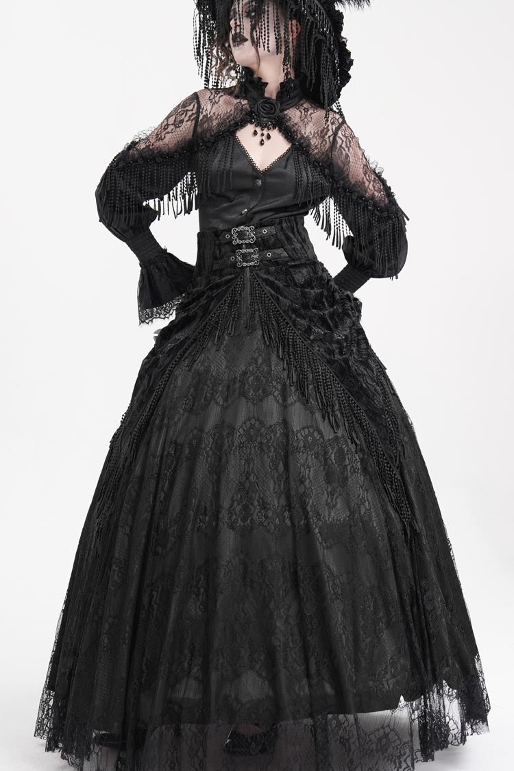Lace-Up Tassel Embellished Long Skirt for Women - Gothic Edge