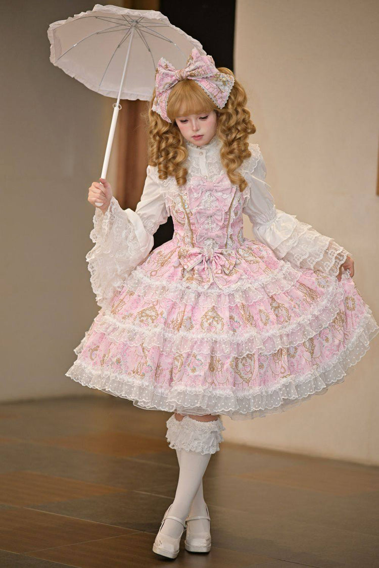 Candelabrum Elegy Sleeveless Triple-Layer Flower Print Ruffle Bow Lace Lolita JSK