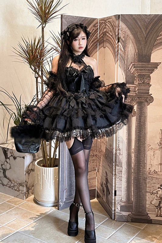 Sleeveless Ruffle Bow JSK Dress with Lace - Gothic Edge