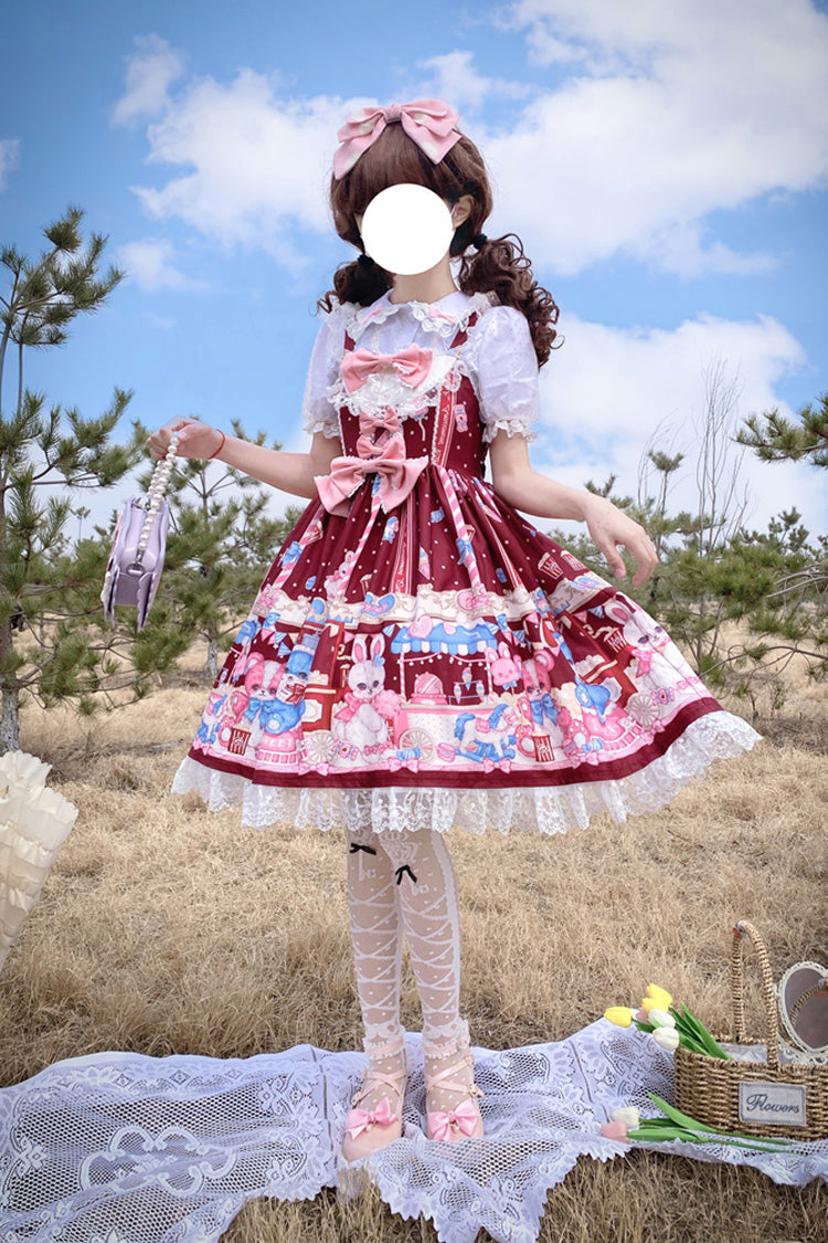 Wine Doll Print Bow Sweet Lolita Jumper Dress