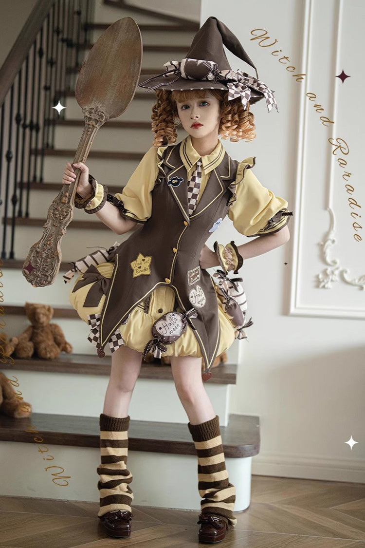 Halloween Sweet Lolita Vest Set with Short Sleeves and Bows