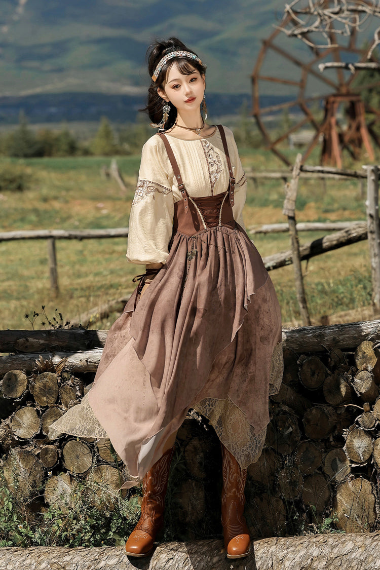 Vintage Lolita Dress Set with Irregular Asymmetric Print