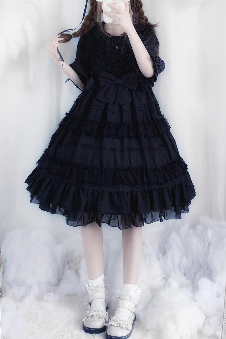 Gothic Lolita Dress with Short Sleeves Bowknot and Ruffle Trim