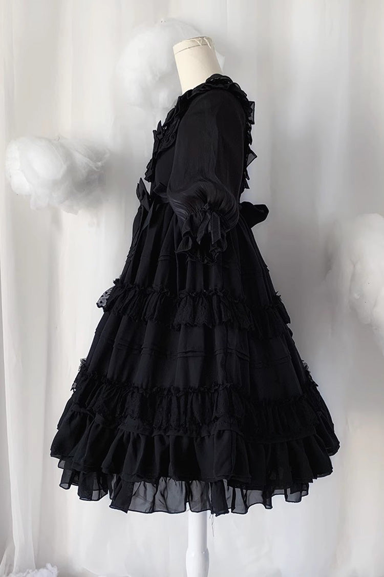 Gothic Lolita Dress with Short Sleeves Bowknot and Ruffle Trim