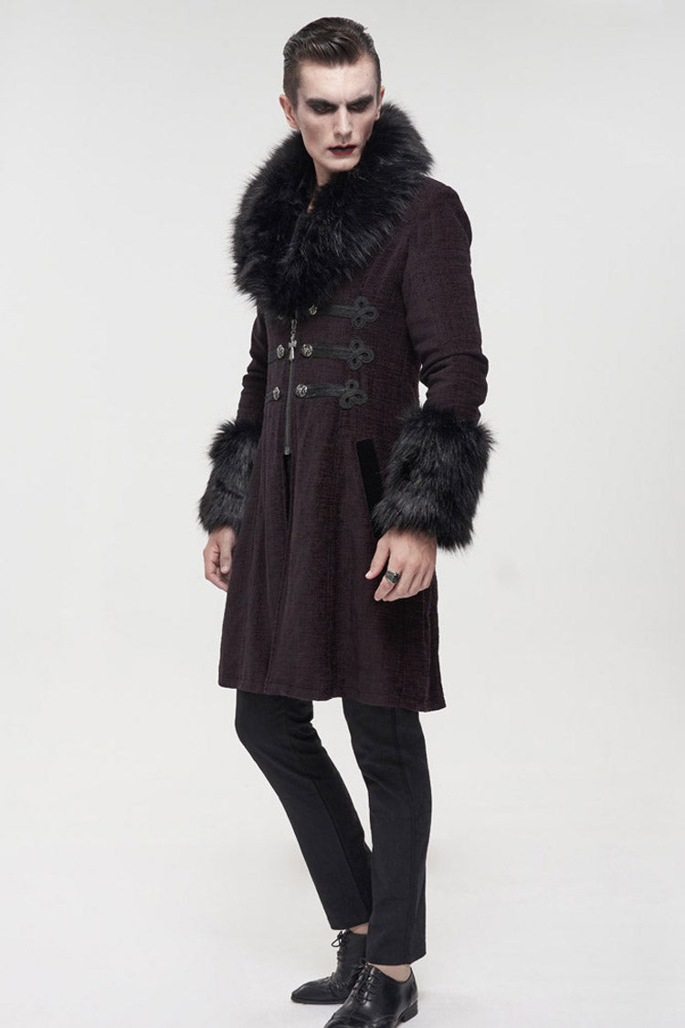 Wine Vintage Button Fur-Collar Gothic Men's Coat