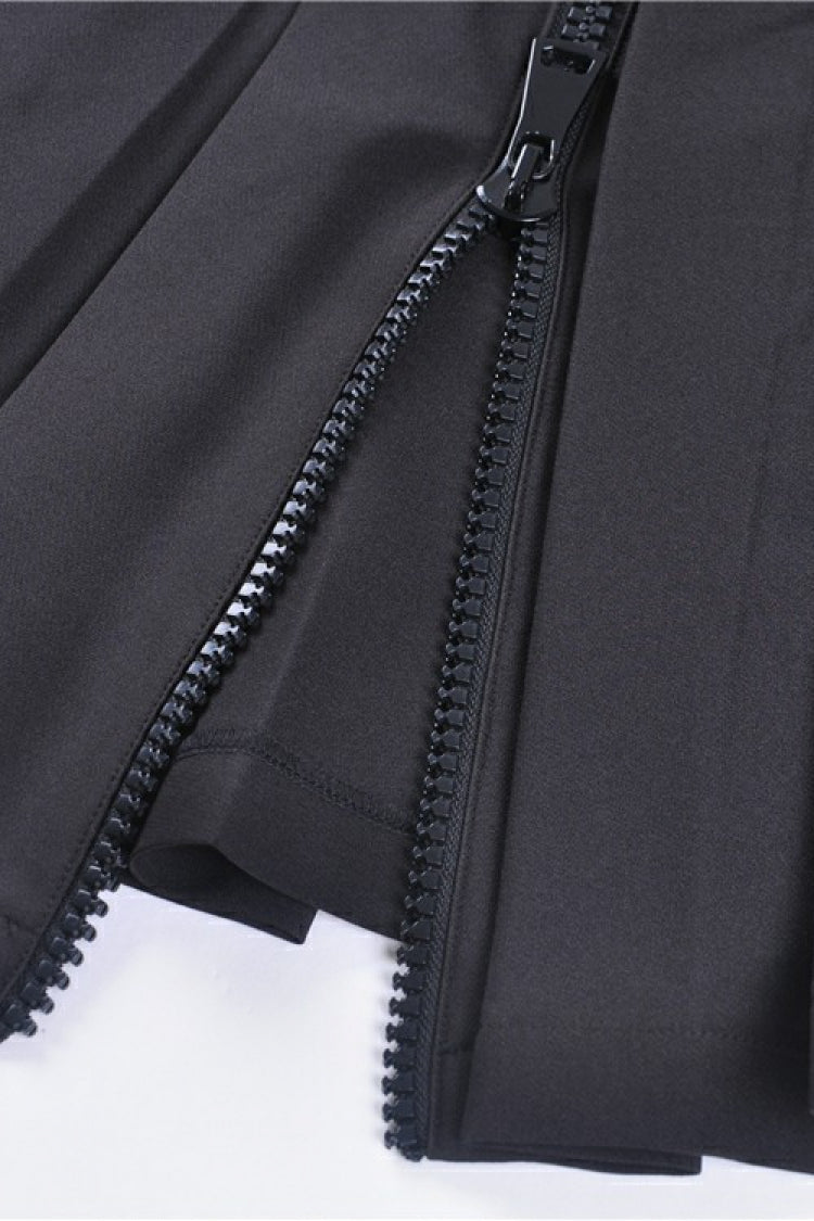 Zippered Pleated Punk Mini Skirt with Side Bag