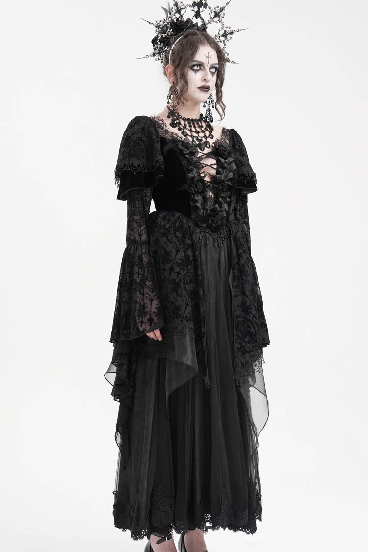 Women's Gothic Dress with Crochet Hanayome Lace and Long Sleeves
