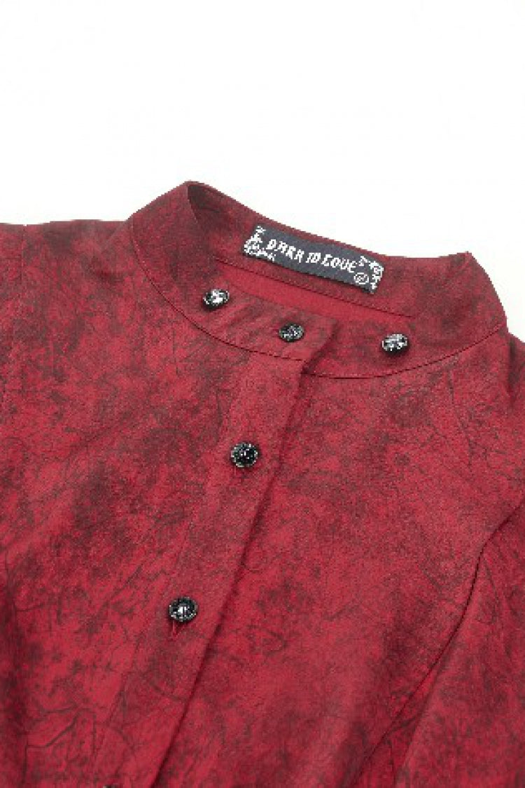 Crimson Gothic Blouse with Frilly Lace and Long Hime Sleeves