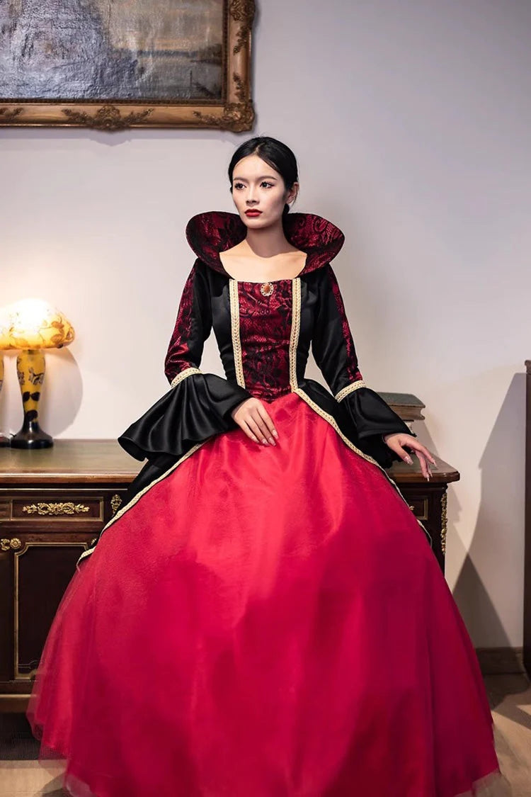 Burgundy Print Medieval Court Gothic Victorian Lolita Gown
