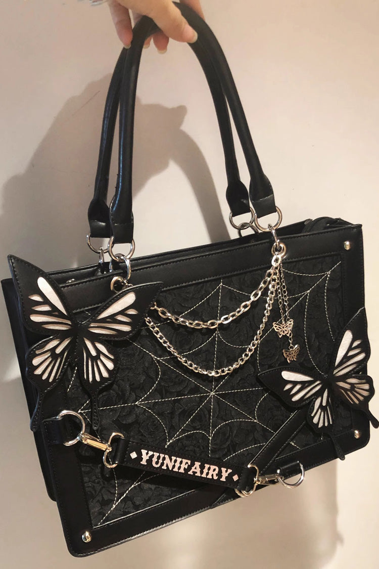 Gothic Lolita Shoulder Bag with Butterfly Print - Triple Colorways