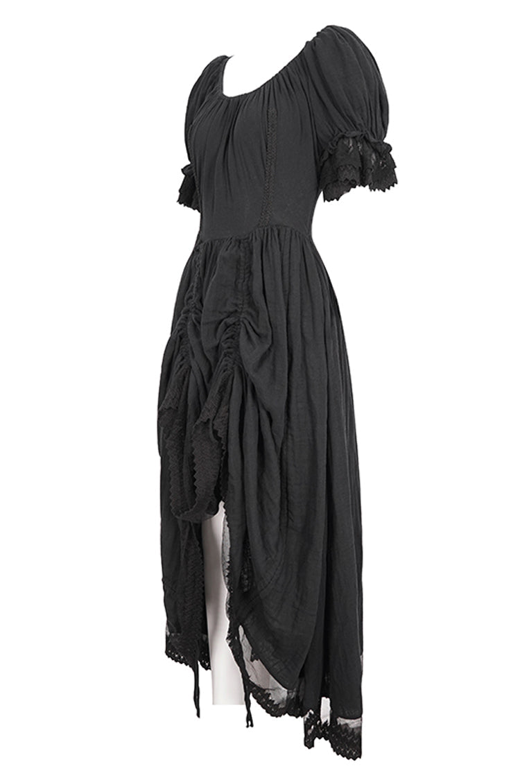 Gothic Dress with Drawstring and Ruffled Sleeves
