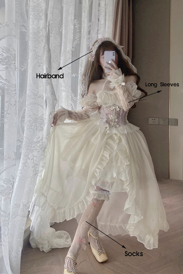 Sweet Lolita Dress with Ballet Twins Ruffle Bowknot, Short Front Long Back in 2 Colors