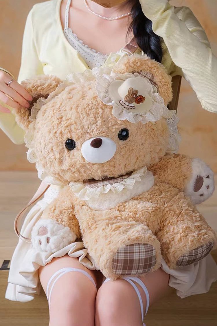 Chocolate Ruffled Plush Toy Backpack - Little Bear Guli