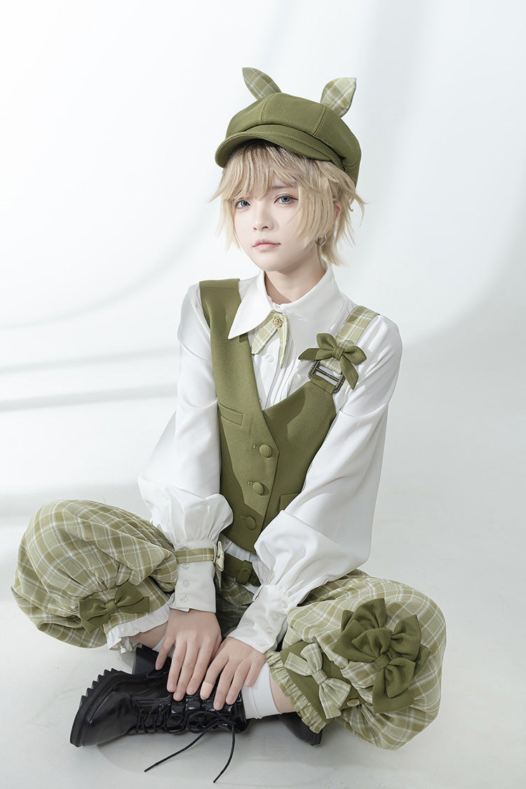 Ouji Lolita Vest with Plaid Pants - Matcha Green - Secret Morning Post - Dual