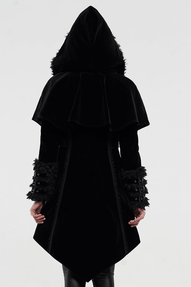 Gothic Buckle-Trimmed Hooded Cloak with Extended Sleeves