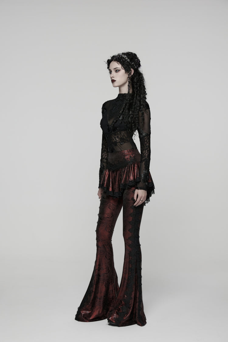 Scarlet Printed Gothic Flared Pants with Faux Two-Piece Style