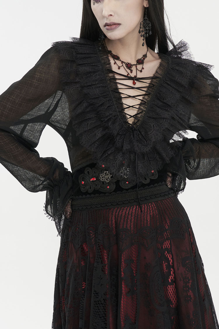 Plaid Layered Lace Gothic Shirt