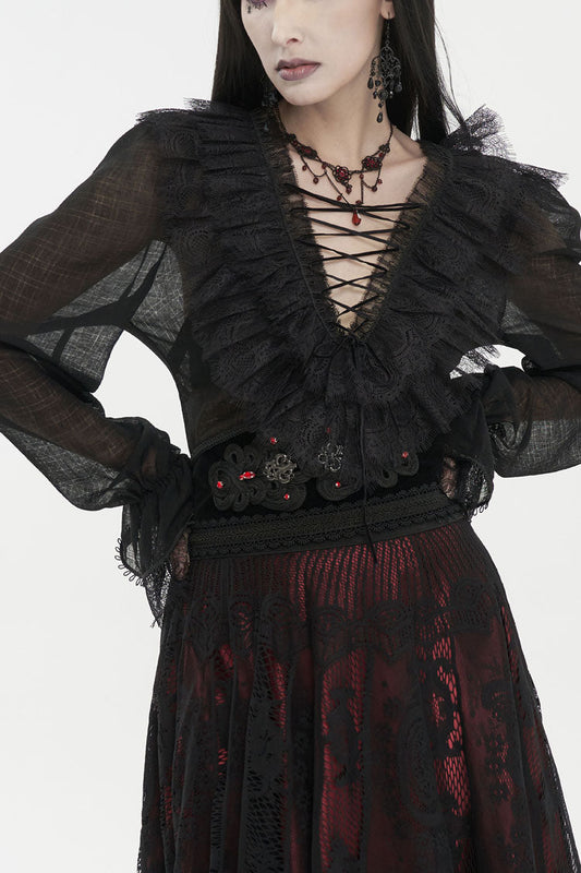 Plaid Layered Lace Gothic Shirt