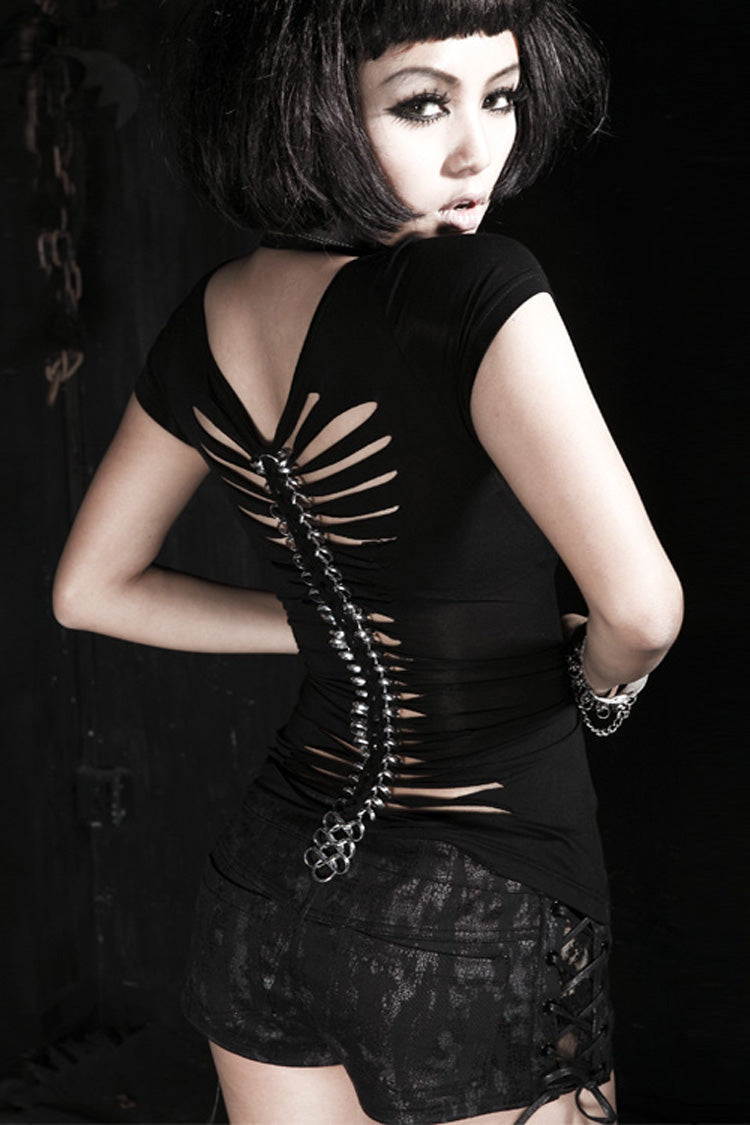 Chain-Accent Skull Bone Print Slim Cut Vest for Women