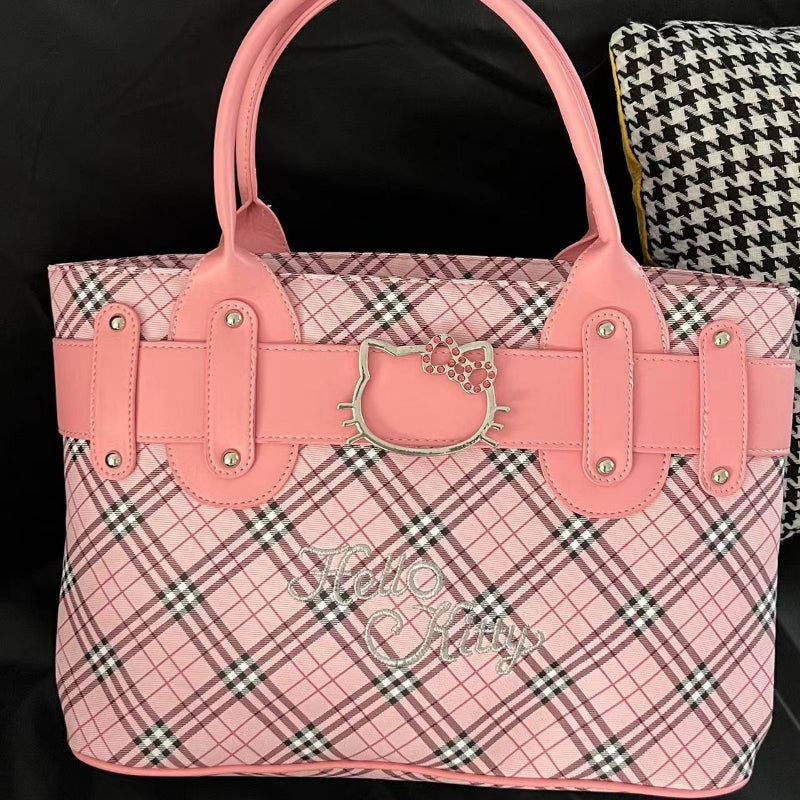 Sac fourre-tout brodé en losanges Pink Kitty KI630