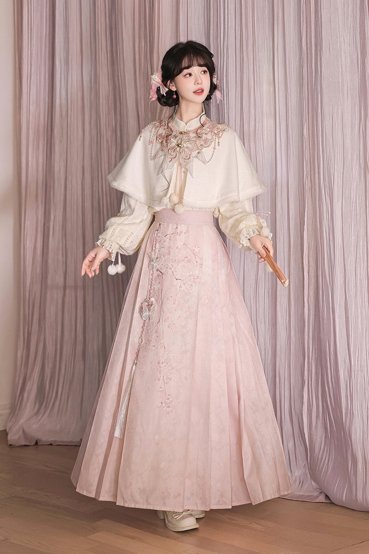 Falling Cherry Blossoms High-Waist Jacquard Print Hanfu Dress Set