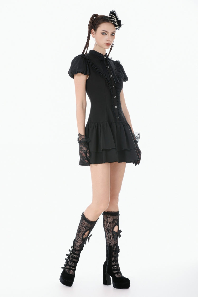 Lolita Dress with Bow Trim and Lace-Up Front