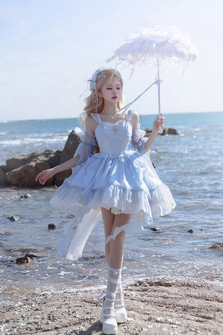 Azure Moon Goddess Song Multi-Layer Frilled Lace-Up Elegant Lolita JSK