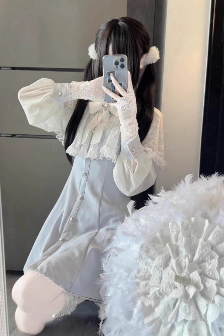 Shawl Lace Chiffon Long Sleeves Lace Slim Jirai Kei Dress