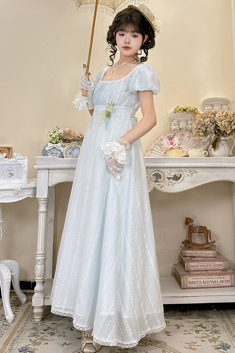 Azure Square Neck Short Sleeve Jacquard Frilled Lace Elegant Lolita Gown